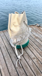 White Leather Bucket Bag with fringe