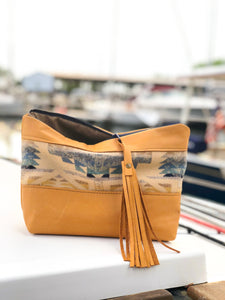 Soft Camel Leather/Pendleton Wool Statement Clutch