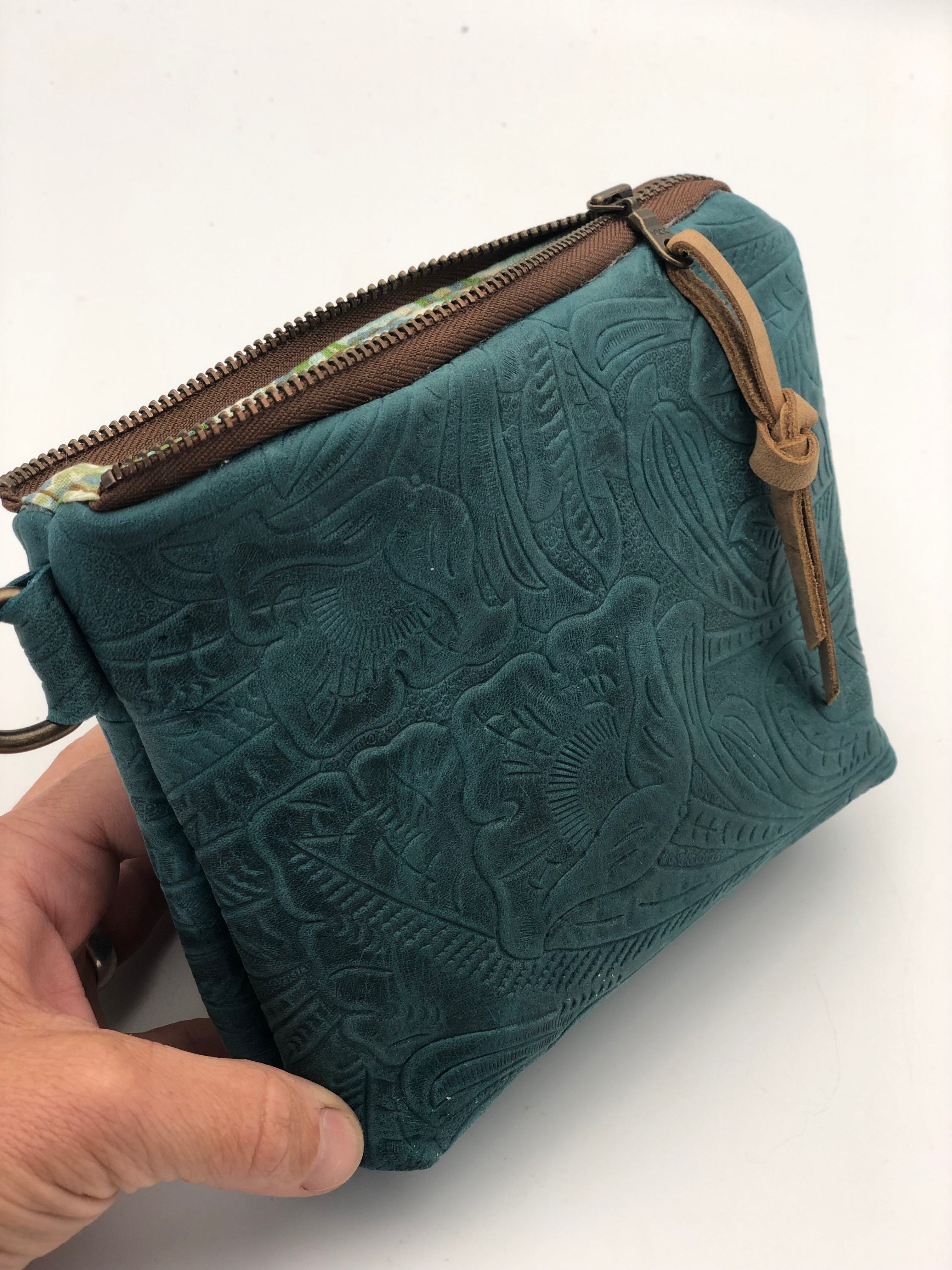 Tooled Teal Leather Pouch