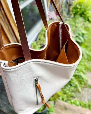 Oversized White Pebbled Leather Carryall Tote