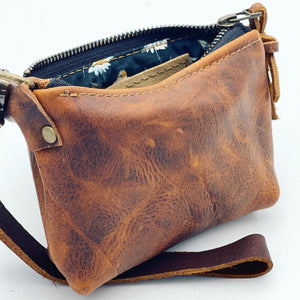 Brown Leather Daisy Pouch