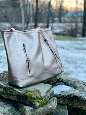 Metallic Leather Carry All Tote