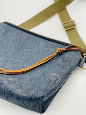 Navy Tooled Leather Bag