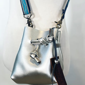 Silver Metallic Leather Mini Bucket Bag