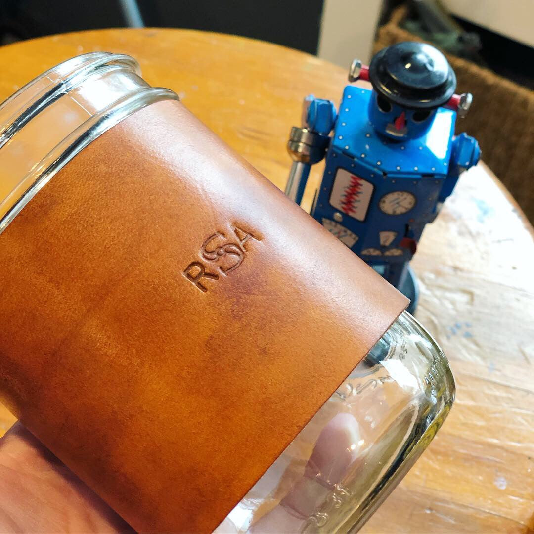 Leather/Ball Jar Travel Mug