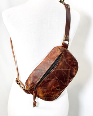 Brown Quilted Leather Sling Bag