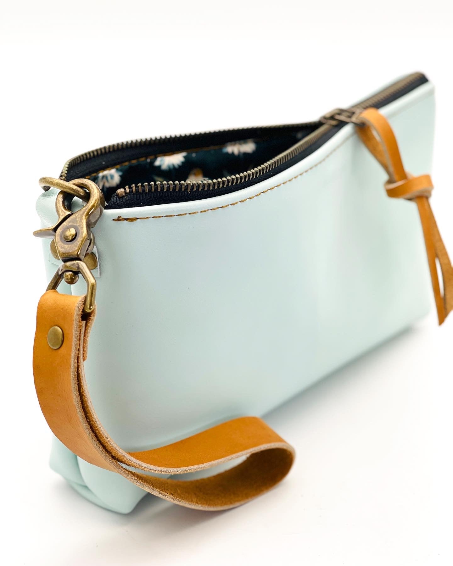 Baby Blue Leather Clutch