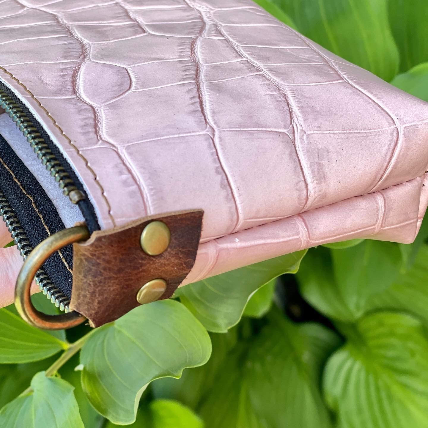 Muted Pink Embossed Leather Pouch