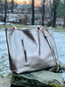 Metallic Leather Carry All Tote