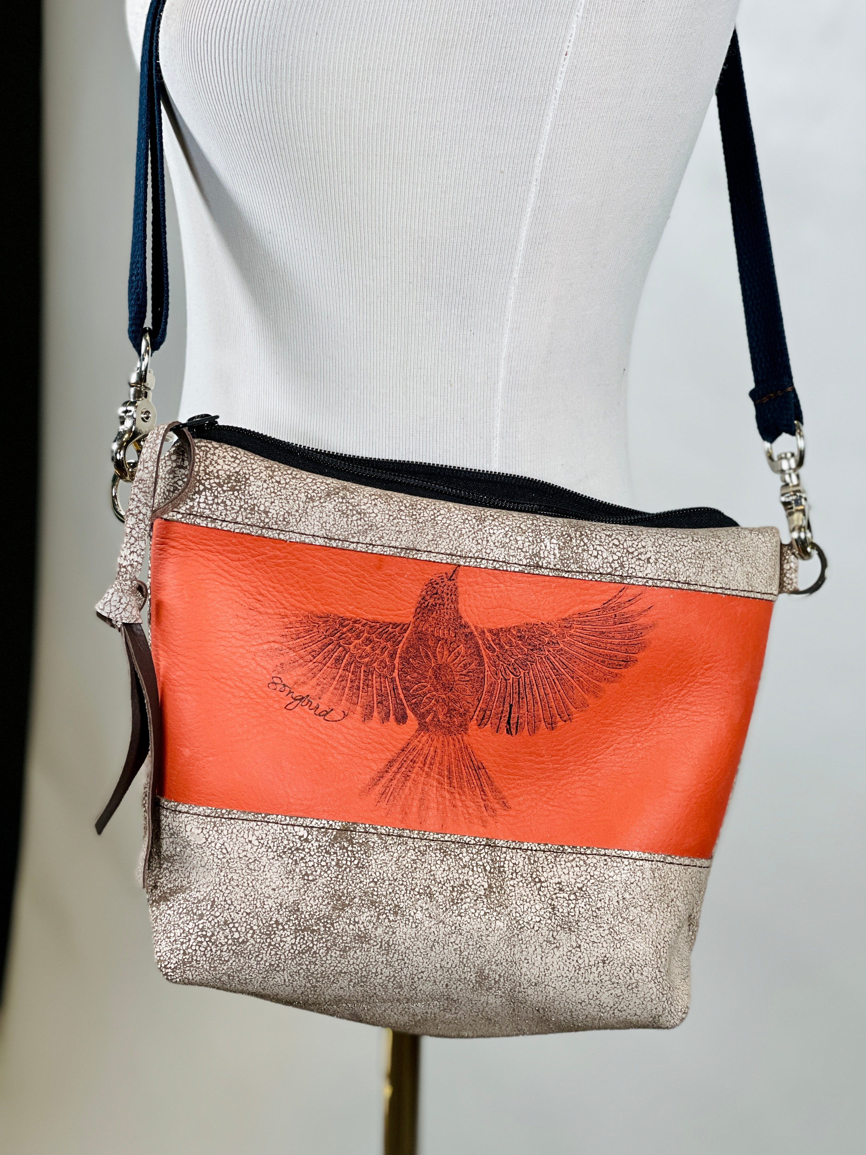 Distressed White Leather/Red Crossbody