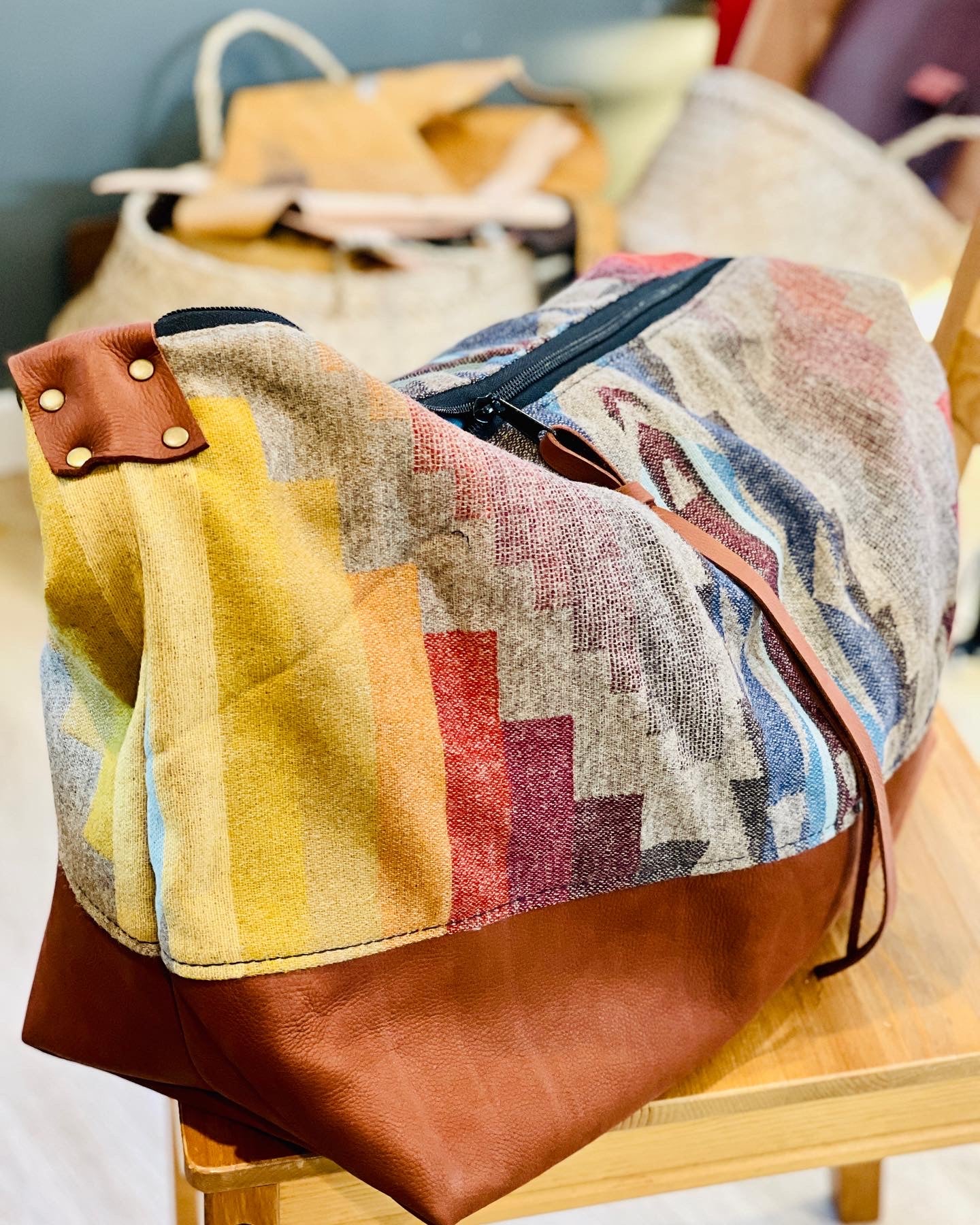 Pendleton Wool and Leather Carry All Shoulder Tote