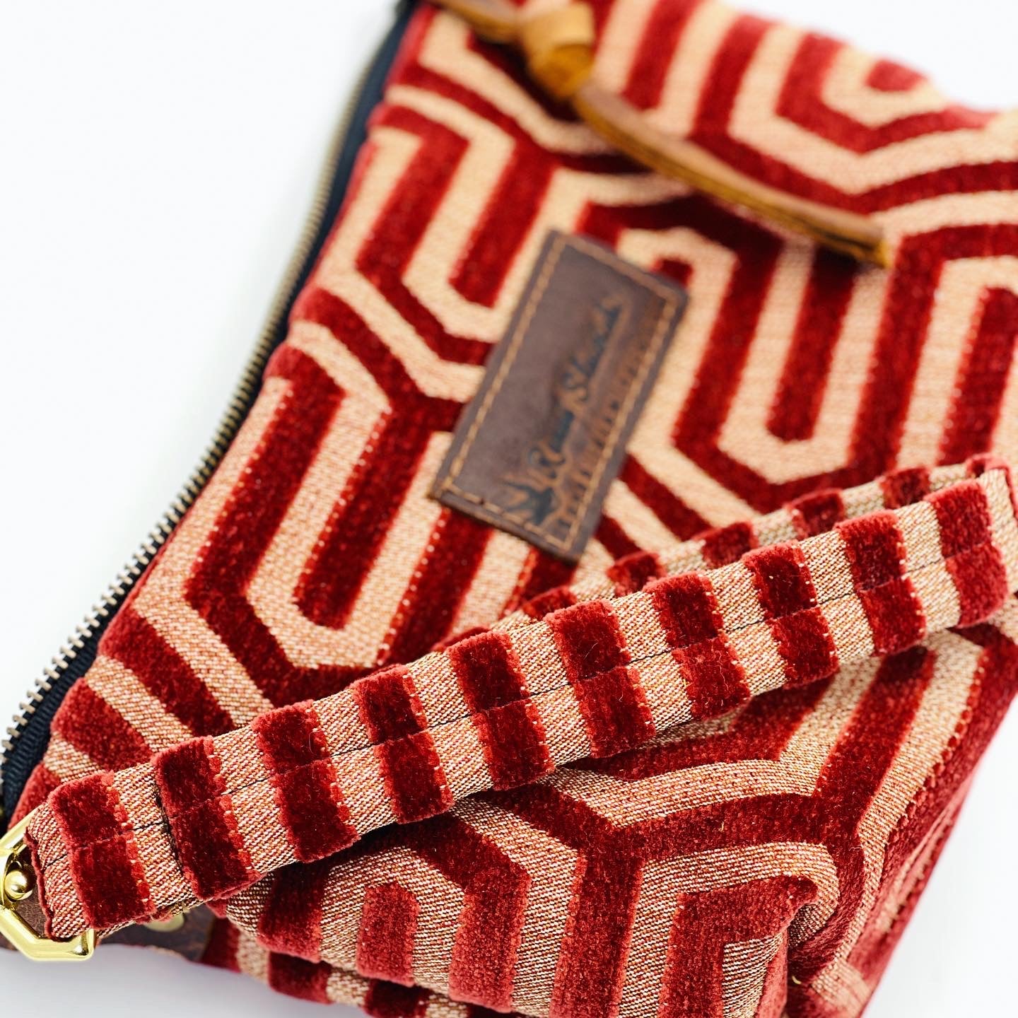 Red Velour Clutch - yellow floral lining