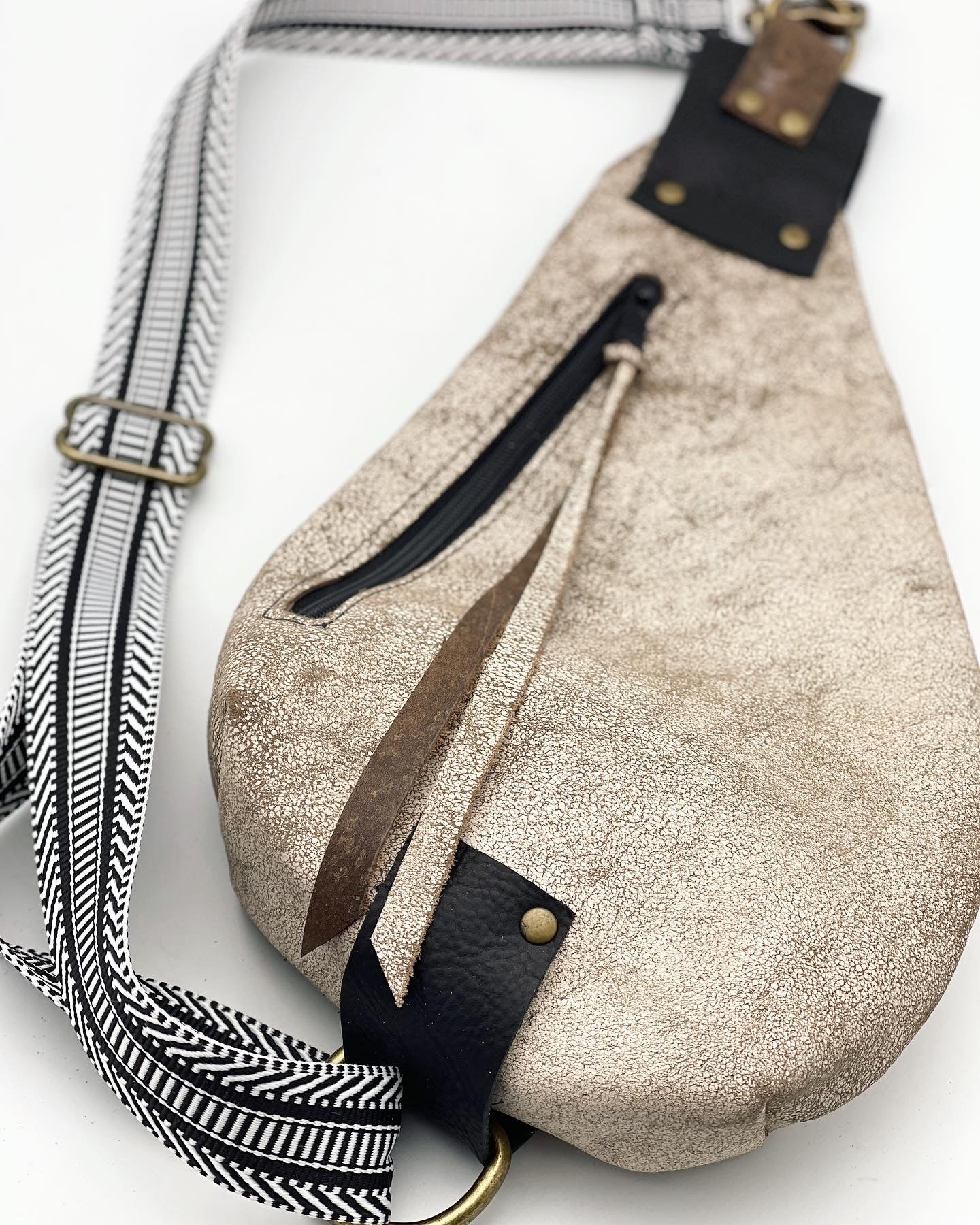 Distressed White Leather Sling Bag
