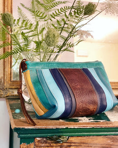 Oversized Striped Blue Leather Clutch