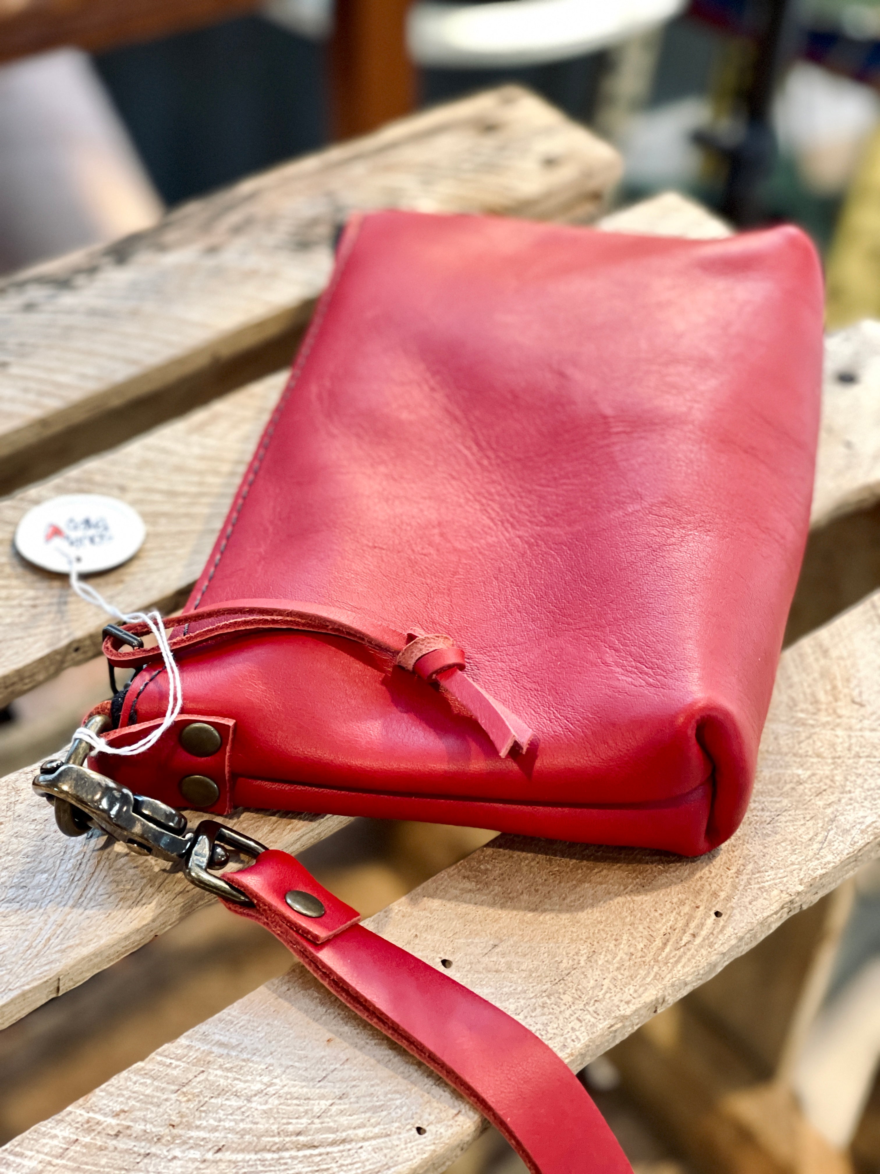 Red Italian Leather Clutch/Wristlet