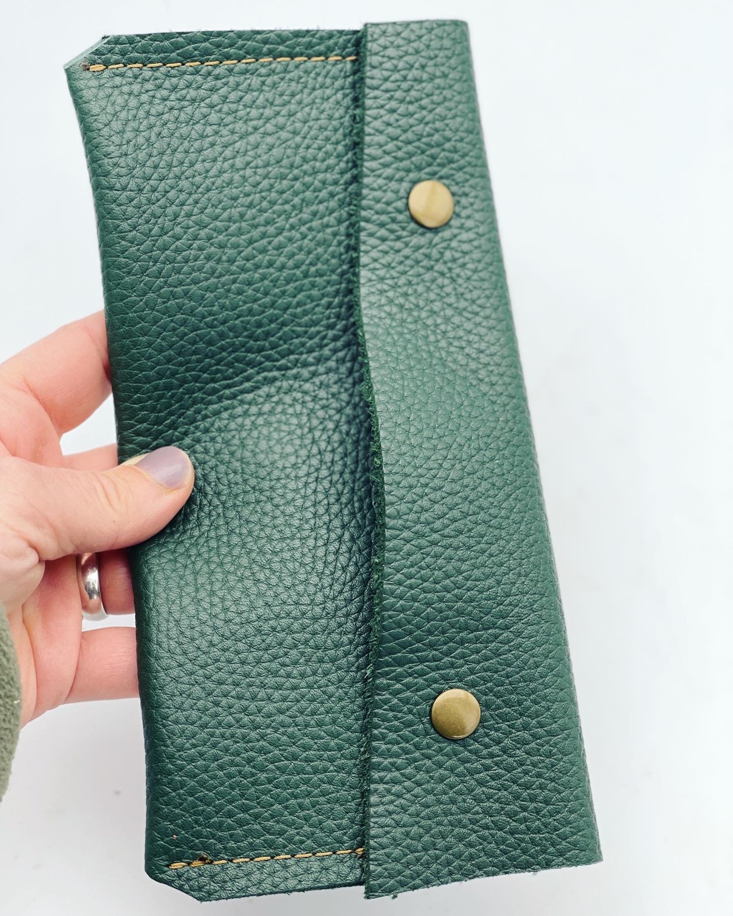 Green Pebbled Leather Snap Wallet