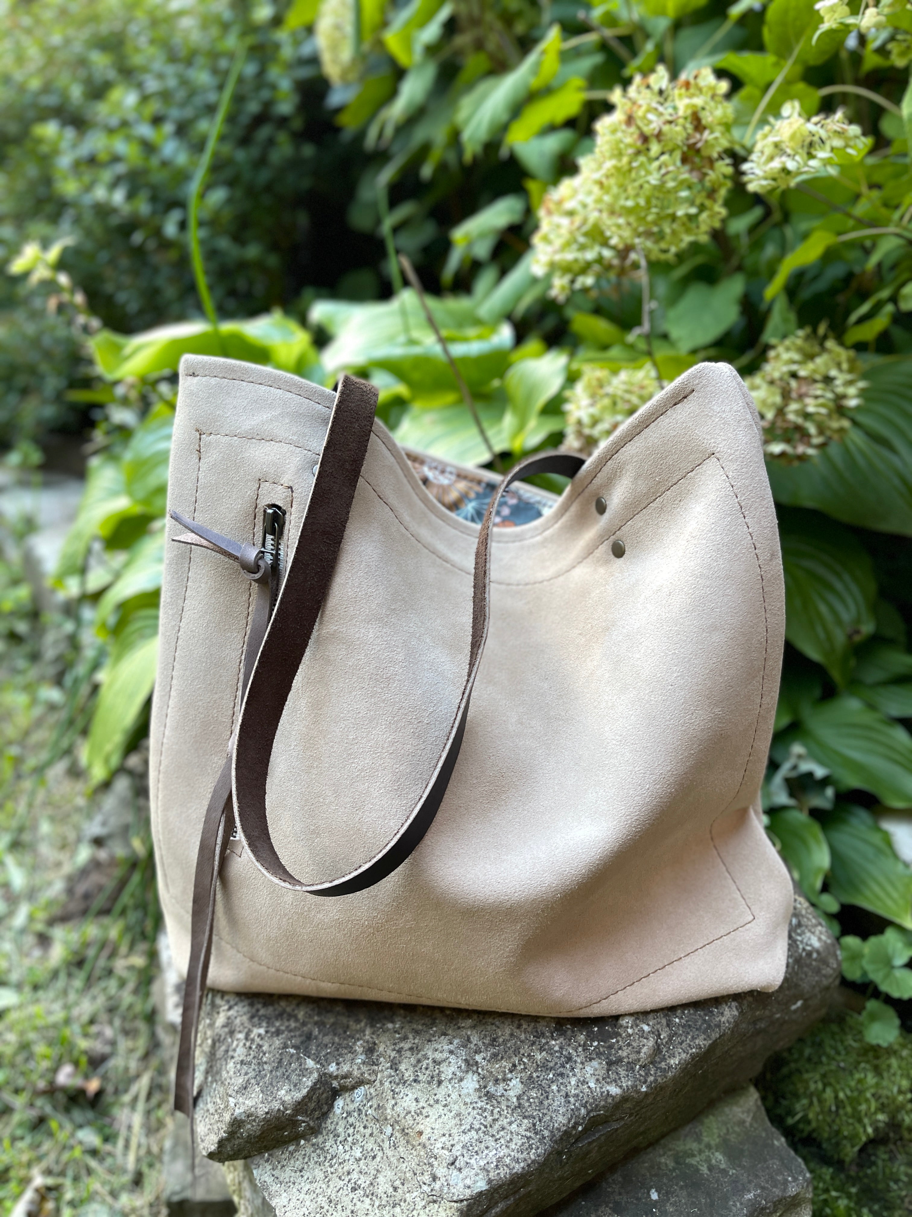 Buttery Tan Suede Shoulder Tote