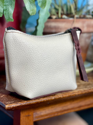 White Pebbled Leather Make up Bag