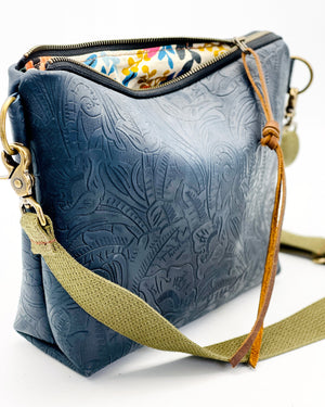 Navy Tooled Leather Bag