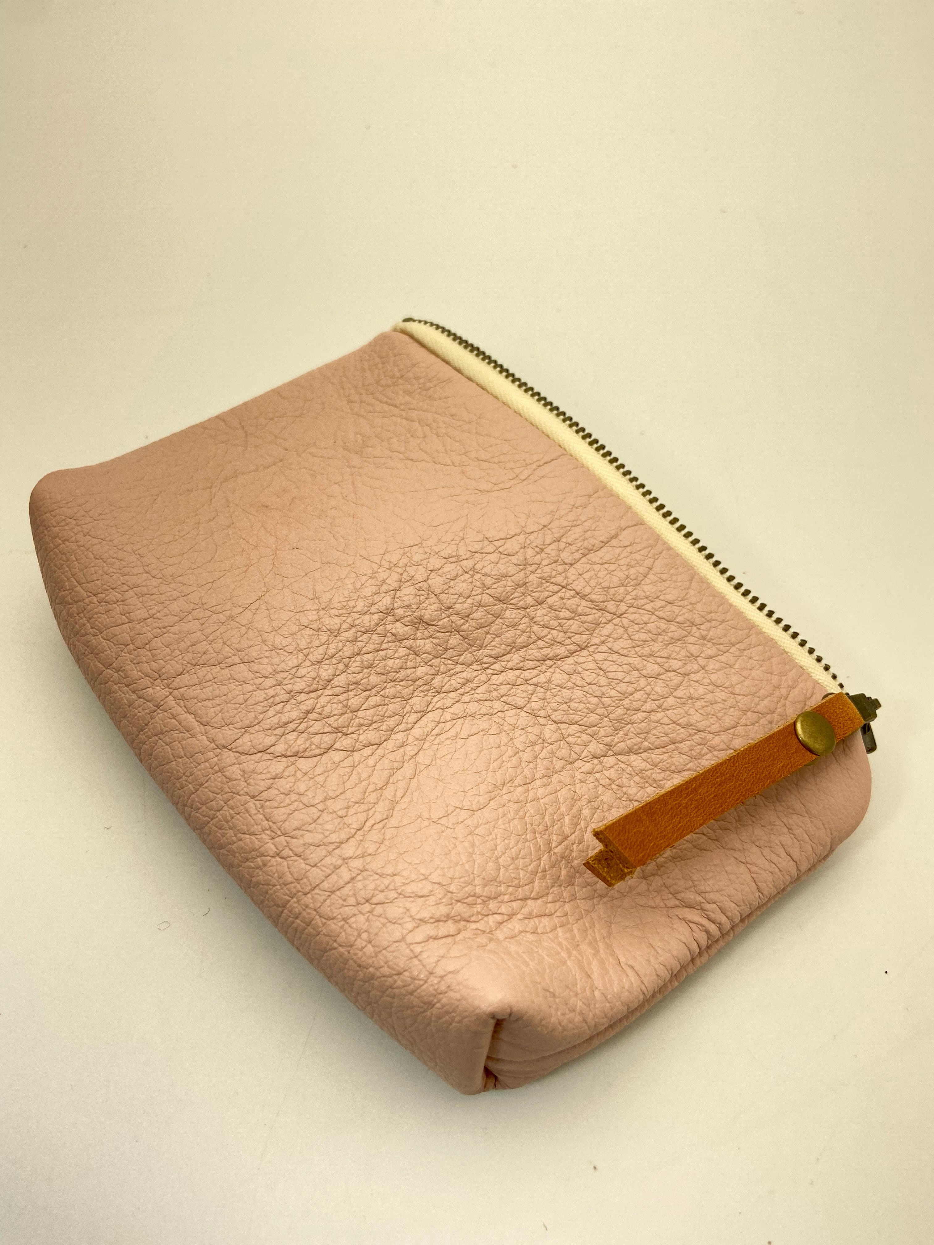 Soft Pink Leather Clutch/Zip Pouch