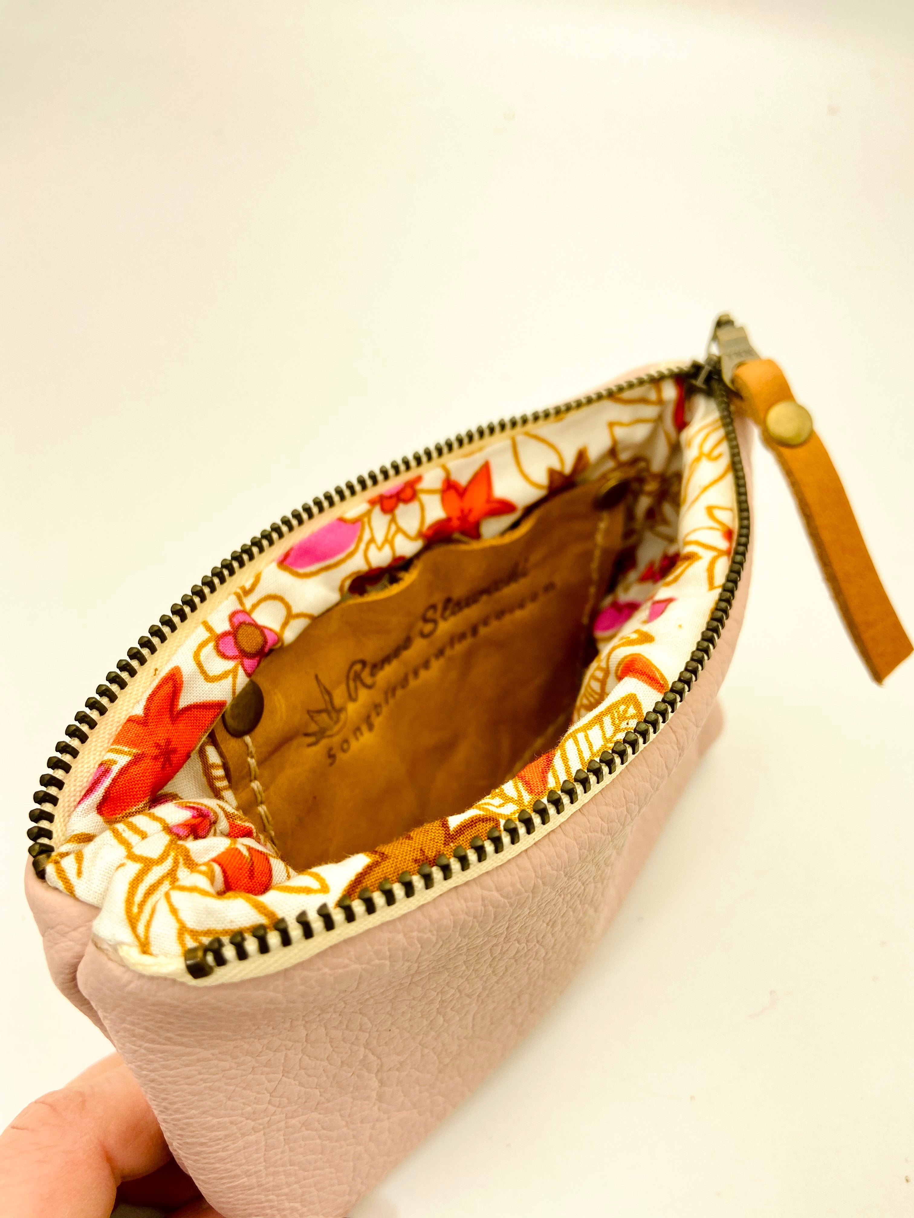 Soft Pink Leather Clutch/Zip Pouch