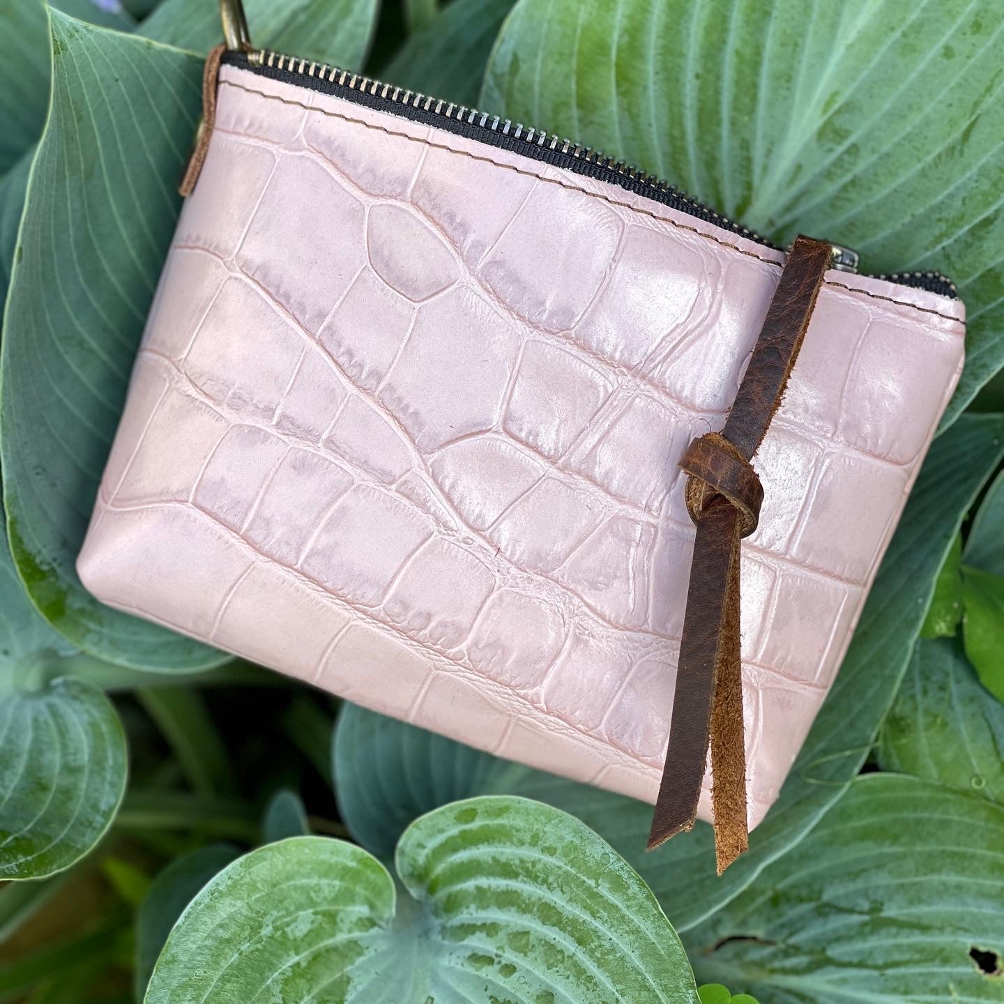 Muted Pink Embossed Leather Pouch