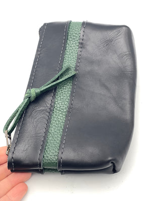 Black/Green Stripe Leather Pouch